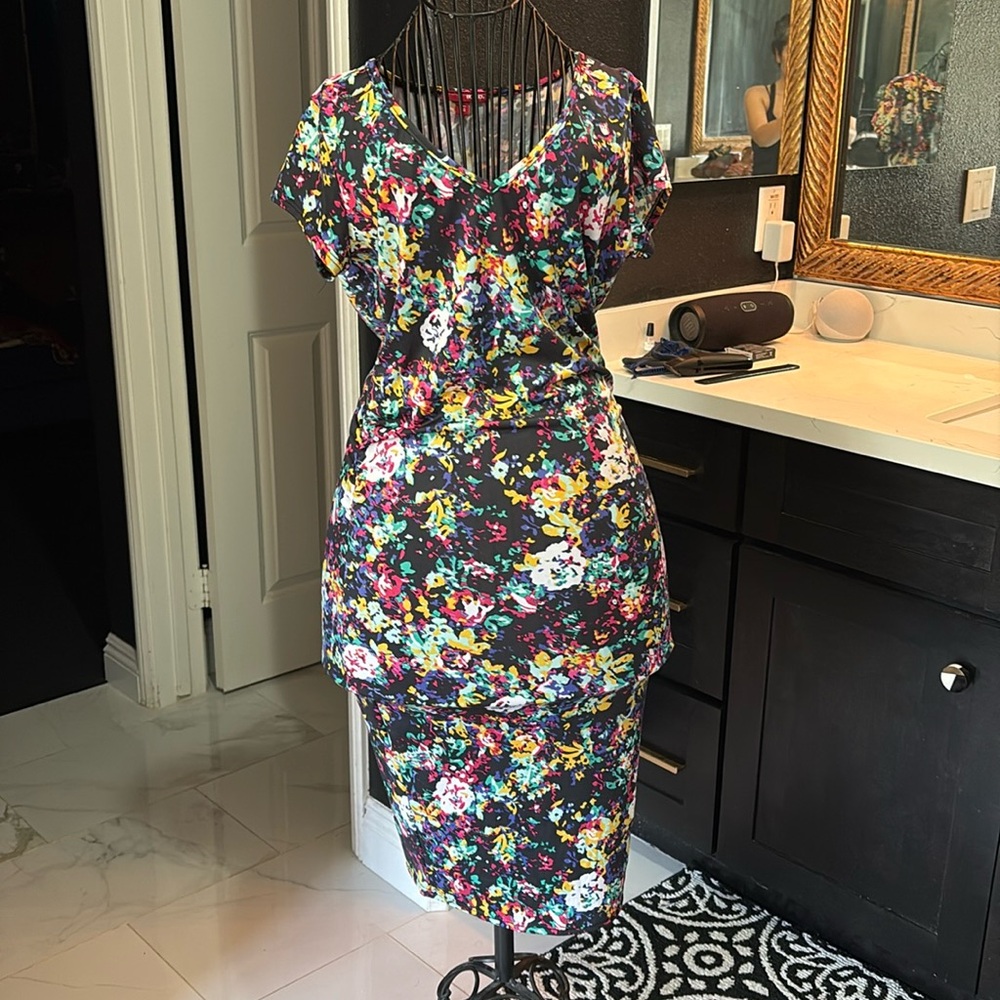 Bongo fitted multicolored maxi, short sleeve Y2K, body con, sexy dress